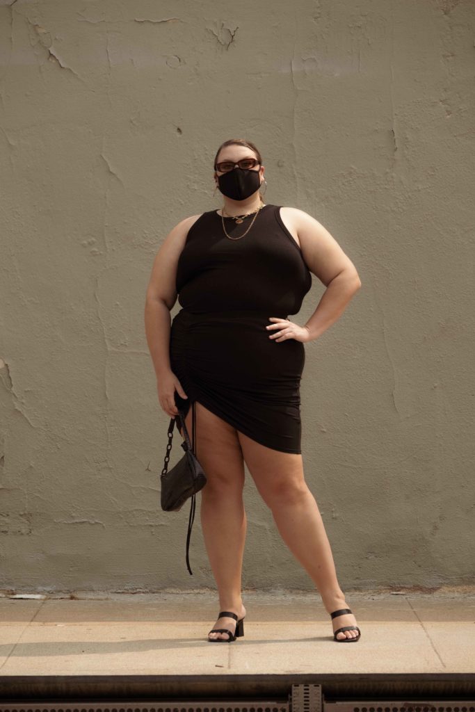 Black plus sized outfit with matching mask
